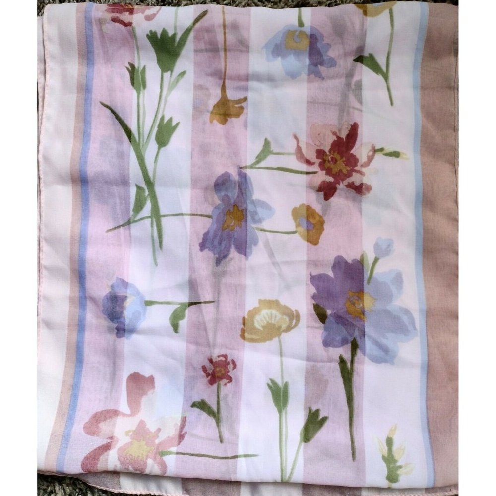 Womens Unbranded Pink Multicolor‎ Floral Polyester Part Sheer Long Scarf Spring